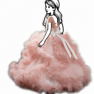 Abiti da ballo Boutique per bambine vestito rosa per bambini festa di nozze volant abiti di Tulle per bambine vestiti senza schienale - Product Image 1