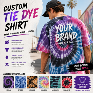 Fabricant de t-shirts tie-dye personnalisés, tee-shirts en coton surdimensionnés, vêtements streetwear à marque privée, OEM ODM - Product Image 1