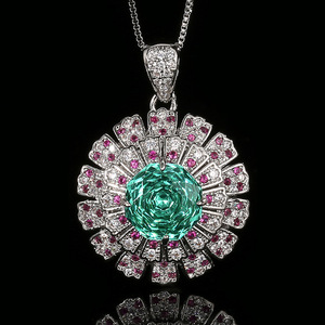 Joyería de Moda Ecológica, Chapada en Plata sobre Cobre, con Circonita Verde de 14-10mm, Collar y Aretes con Diseño de Flor, Juego de 3 Piezas con Anillo para Boda o Fiesta - Product Image 5