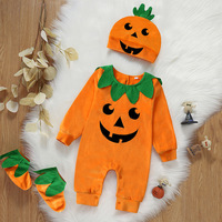 Ensemble de chaussons exclusif transfrontalier pour bébé, style citrouille d'Halloween, avec capuche amovible, fermeture à boutons dissimulés, en polyester, à manches longues