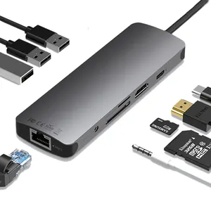 Hochwertige 9-in-1-USB-C-Hub-Adapter-Dockingstation Typ C mit PD 4K HDMI USB3.0/SD/TF RJ45 3,5-mm-Audiocomputer-Zubehör