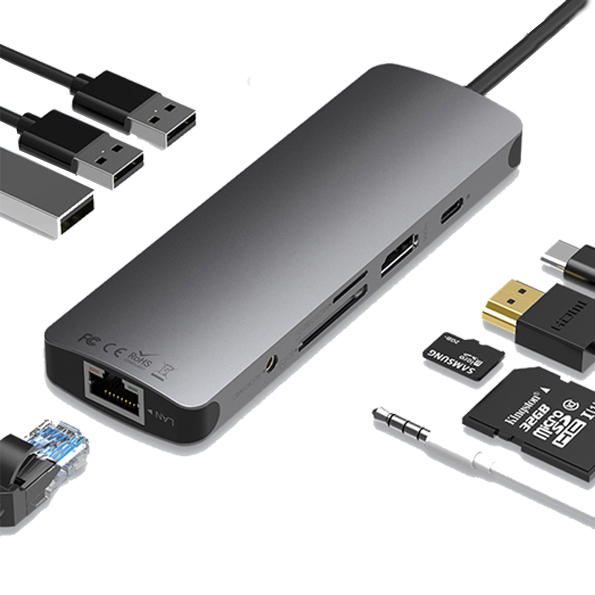 High Quality 9 in 1 USB C Hub Type C Adapter Docking Station 4K for HDMI RJ45 3.5mm Audio for Computer Accessories