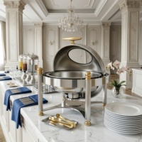 Ensemble de réchauds de luxe à couvercle roulant, chauffe-plats commerciaux en acier inoxydable pour buffet avec supports à combustible, équipement de restauration