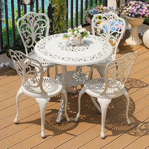 Juego de Mesa y Sillas de Comedor de Aluminio Fundido Blanco para Patio y Jardín de Diseño Moderno - Product Image 1