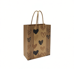 Sacchetto Regalo a Righe in Carta Kraft con Design a Cuore per San Valentino - Product Image 1