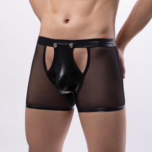 Boxer da Uomo Eleganti e Sexy in Rete, Intimo Unico con Dettagli Traforati, Patchwork in Ecopelle, Vita Bassa, Intimo Esotico Maschile per Club - Product Image 3