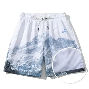 Short de course d'été pour hommes 5 pouces loose snow mountain digital printing beach shorts