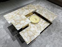 Table basse carrée de luxe en pierre de cristal blanc supérieur, style moderne et minimaliste pour salon, en marbre de luxe