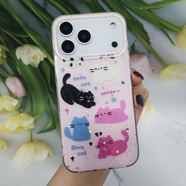 Cats TPU+PC in Mould Decoration Mobile Phone Case for 6 7 X XS 11 12 13 14 15 16 17 Pro Max for Oppo Vivo Redmi NOTE15