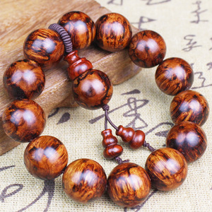 Bracelet en bois de rose laotien, perles rondes de 20 mm, huile noire, matériau ancien, style ethnique, bijou cadeau, origine Hangzhou - Product Image 1