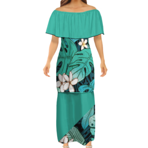 La migliore vendita polinesiana Hawaii Custom Lady monospalla Puletasi abiti Micronesia donna elegante abito lungo con scialle Puletasi - Product Image 5