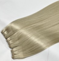 Extensions de cheveux humains russes Remy non traités en gros, trame de cheveux sans couture, fines, invisibles, à pointes épaisses, double trame