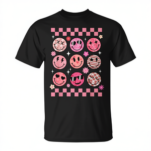 Camiseta unisex con estampado de cara feliz, color rosa, estilo retro, de San Valentín, talla mediana para adultos - Product Image 2