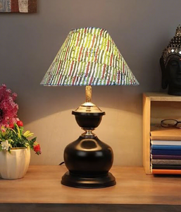 Luxury Black Wooden Table <b>Lamp</b> with Printed Fabric Lampshade Modern Decorative Bedside Desk <b>Lamp</b> for Living Room Bedroom Home - Product Image 3
