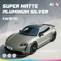 KUCAI 1.52*17m PET Super Mat Aluminium Argent Film Vinyle Adhésif Personnalisé pour Voiture Autocollants de Recouvrement Automobile Film Vinyle pour Véhicule