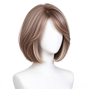 วิกผมบ๊อบสังเคราะห์สีน้ำตาลอ่อนแบบไล่ระดับพร้อมหน้าม้าปัดข้าง - Product Image 1
