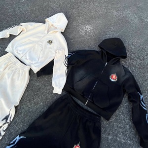 Conjunto de chándal de 2 piezas con efecto lavado ácido 2025, de punto gofrado, con cremallera, ropa deportiva personalizada con bordado, chándal de punto gofrado de alto gramaje - Product Image 4