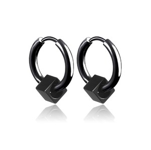 Boucles <span class=keywords><strong>d</strong></span>'oreilles pour hommes, boucles <span class=keywords><strong>d</strong></span>'oreilles en acier inoxydable noir, mode hip hop, bijou pour hommes - Product Image 1