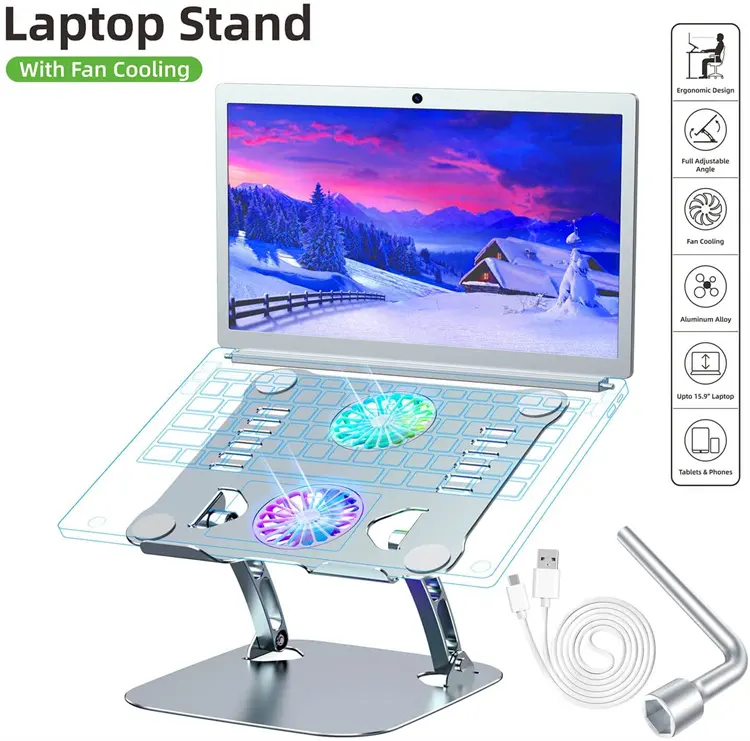 Great roc Laptop Fan Stand Adjustable Height 2 Quiet RGB Fans Suitable 15.6 inch device Notebook Cooler Portable Tablet Pc Stand