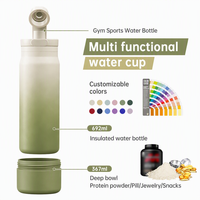 Bouteille d'eau isotherme 2-en-1 de 32 oz avec compartiment de rangement caché au fond pour les compléments protéinés et les collations