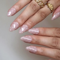 Faux ongles coréens minimalistes en acrylique, nude, peints à la main, à pois blancs, French manucure, forme amande, à presser, vente en gros, personnalisables, pour les vacances