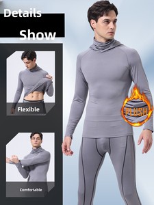 Maglia Termica Invernale da <span class=keywords><strong>Uomo</strong></span> con Collo Alto e Maschera Integrata, Strato Base Caldo per Corsa, Fitness e Allenamento, Maglietta Sportiva Aderente - Product Image 6