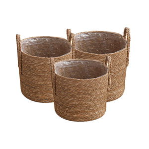Yuvarlak şekil düz saman depolama tutucu ile 3 takı<span class=keywords><strong>m</strong></span> ev sepeti 3 bej sepet seti kolu ile - Product Image 1