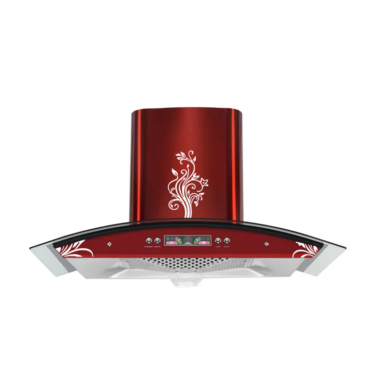 Cappa aspirante con filtro a cono a parete con camino rosso curvo all'ingrosso di alta qualità di vendita calda