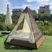 Outdoor Aluminium Rattan Sunbed Lounger Daybed mit Baldachin