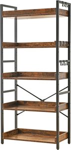 5 Tier Open Bookcase Rustic Farmhouse Book Shelves Industrial Wood Black Metal <strong>Bookshelves</strong> <strong>Mid</strong> <strong>Century</strong> Bookcase Home Office - Product Image 3