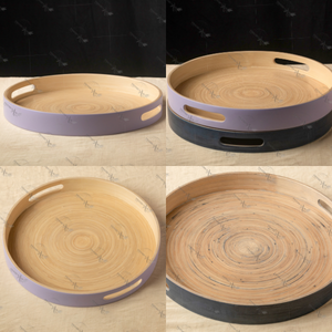 Plateau de service rond en bambou fabriqué à la main avec poignées pour servir des aliments plateau décoratif pour comptoir de cuisine - Product Image 6