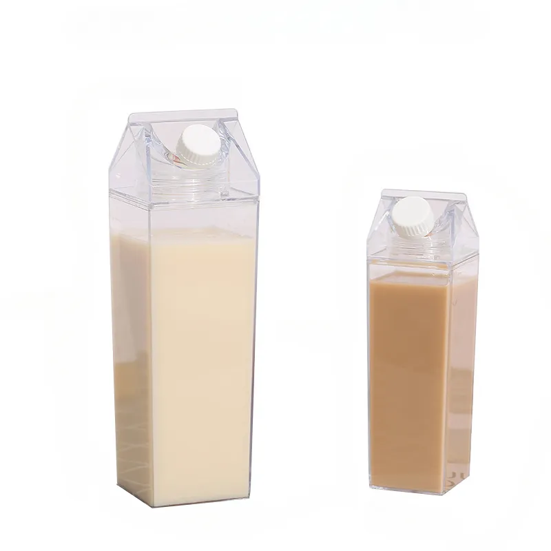 0.5/1L rõ ràng vuông sữa carton chai nước với dán nhựa xách tay Sữa Cà Phê chai nước trái cây với nắp tour du lịch ngoài trời