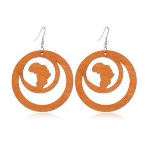 Pendientes africanos huecos de madera bohemios pendientes de estilo étnico ligeros pendientes de gota redondos de flor de madera hueca Vintage - Product Image 6