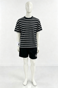 T-shirt Casual da Uomo Taglia <span class=keywords><strong>L</strong></span>, Stile High Street a Righe Bianche e Nere, 100% Cotone, Collo Tondo, Manica Corta, Servizio OEM - Product Image 4