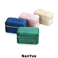 Boîte à bijoux en velours double couche, portable, avec fermeture éclair, pour voyage, personnalisable avec logo, emballage cadeau pour bijoux femme.