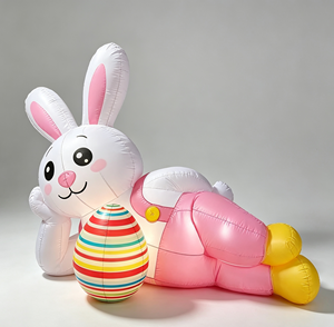 Lindo conejo de Pascua inflable acostado junto a un huevo colorido para jardín, patio, porche y decoración de temporada. - Product Image 6