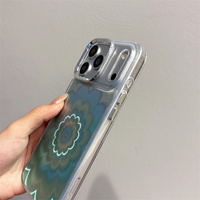 Funda para Teléfono Móvil con Diseño de Flores Láser en Degradado de Arcoíris para iPhone 18 17 16 15 14 Pro Max, Carcasa Trasera con Diseño IMD Tejido, Neón y Efecto Ombré