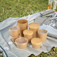 Bol à soupe jetable en papier kraft écologique à paroi simple de 8 oz avec couvercle pour sushis et plats à emporter