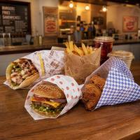 Emballage personnalisé biodégradable et écologique, résistant à la graisse, pour sandwichs, burgers, burritos, avec logos, plateau à pain
