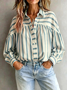 Nueva Blusa de Mujer Otoño 2026 con Cuello Solapa a Rayas, Manga Larga, Ajuste Holgado, Estiliza, Casual Diaria, con Botones - Product Image 2