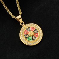 Collier pendentif roulette plaqué or en acier inoxydable avec cadran numérique entièrement serti de diamants – Grande Vente