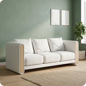 Sofá Minimalista en Forma de L de Tres Plazas con Tapicería de Tela Rellena de Espuma y Brazos de Madera para Sala de Estar - Product Image 4