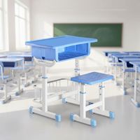 Ensemble bureau et chaise pour étudiants à hauteur réglable avec surface de travail en plastique et structure en métal pour salle de classe