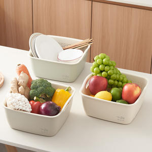 Juego de 3 piezas de cestas de drenaje de plástico de doble capa Jiajia para lavar verduras, multifunción, para almacenamiento de frutas en la cocina. - Product Image 1