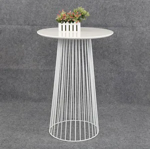 Modern Design Nordic Night Club White Wire Metal Frame Coffee Cocktail Wood Round Bar Height Table