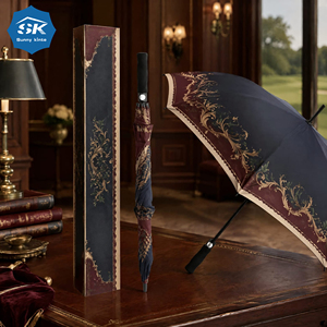 Parapluie de golf de grande taille, style vintage européen, motif petite marguerite, en pongée 260T, avec armature en fibre de verre, pour la protection solaire. - Product Image 6