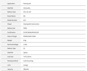 Großhandel <span class=keywords><strong>A312</strong></span> PR41 312 Zink-Luft-Batterie 1,45V für Hörgeräte Cochlea-Implantat, Knopfzellenbatterie-Lieferant - Product Image 6