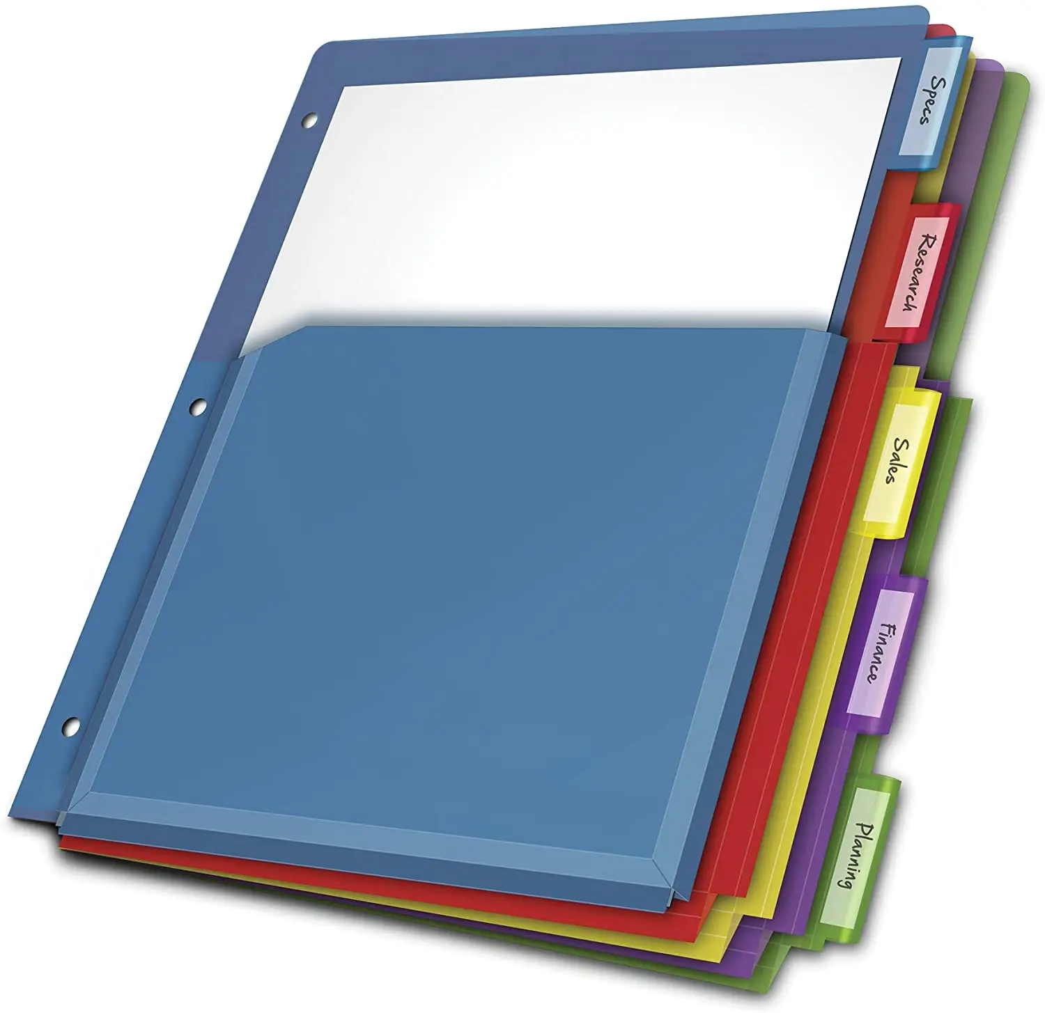 Expanding Plastic Binder Dividers, Flexible Front Pockets Expand 1/4", 5-Tab, Insertable Multicolor Tabs