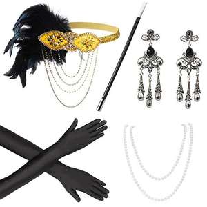 Accessoires <span class=keywords><strong>vintage</strong></span> des années 1920 pour Halloween : Collier de perles, <span class=keywords><strong>porte</strong></span>-<span class=keywords><strong>cigarette</strong></span> <span class=keywords><strong>vintage</strong></span>, boucles d'oreilles, gants longs, bracelet - Kit - Product Image 5