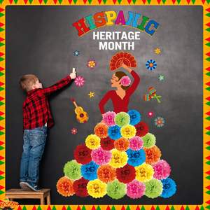 Décorations Pompom du Mois du Patrimoine Hispanique, tableau d'affichage <span class=keywords><strong>de</strong></span> la salle <span class=keywords><strong>de</strong></span> classe espagnole, 68 pièces - Product Image 5